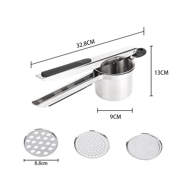 Presă manuală pentru cartofi și zdrobitor cu filtru din silicon, mâner din oțel inoxidabil 430, culoare auriu