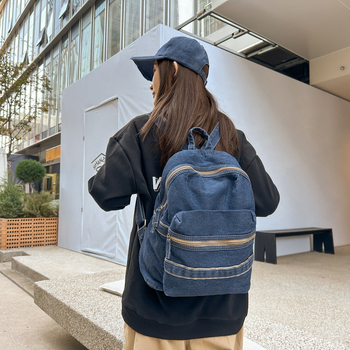 Unisex ruksak za studente u šumskom stilu, denim platno, retro školski dizajn, gradski ulični stil, 20–35 L, pogodan za 8-inčni prijenosnik