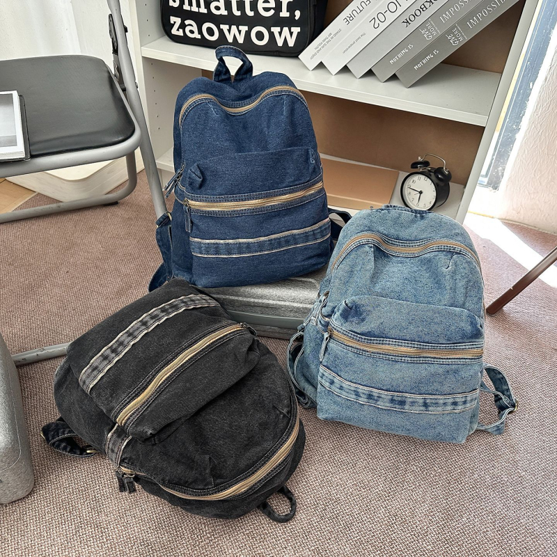 Unisex ruksak za studente u šumskom stilu, denim platno, retro školski dizajn, gradski ulični stil, 20–35 L, pogodan za 8-inčni prijenosnik
