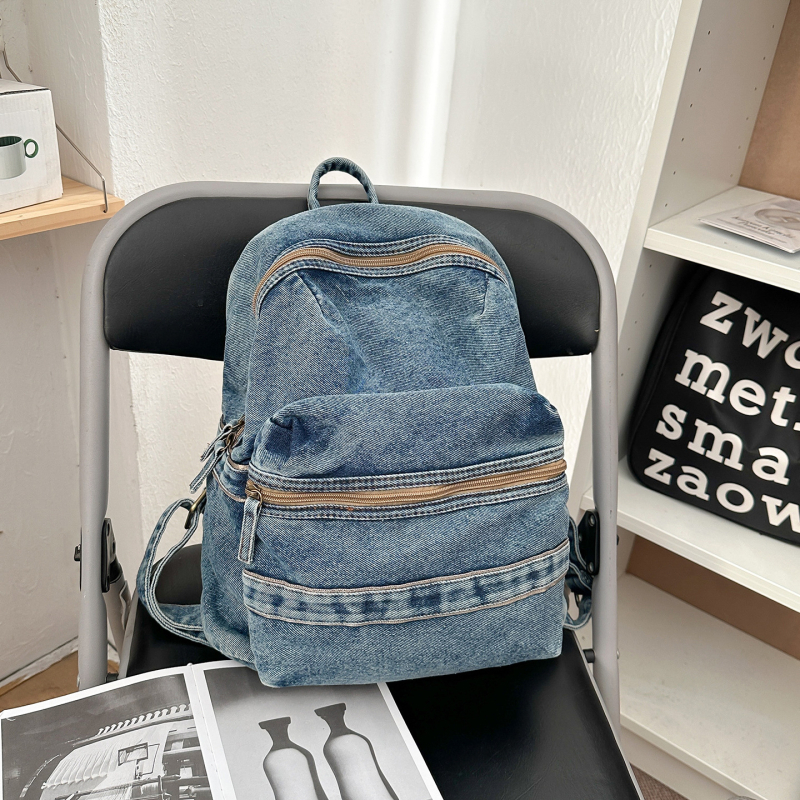Unisex ruksak za studente u šumskom stilu, denim platno, retro školski dizajn, gradski ulični stil, 20–35 L, pogodan za 8-inčni prijenosnik