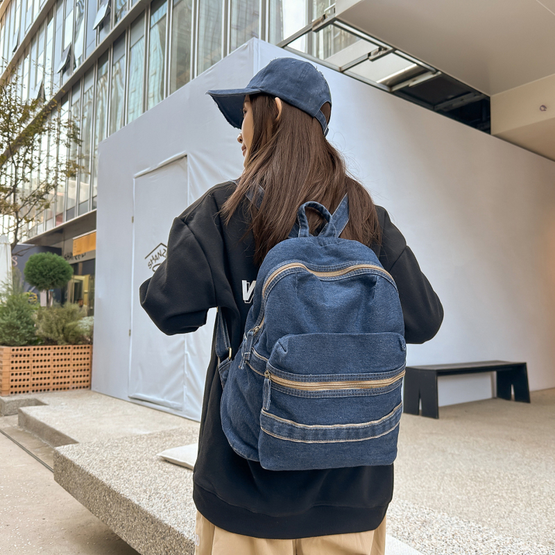 Unisex ruksak za studente u šumskom stilu, denim platno, retro školski dizajn, gradski ulični stil, 20–35 L, pogodan za 8-inčni prijenosnik