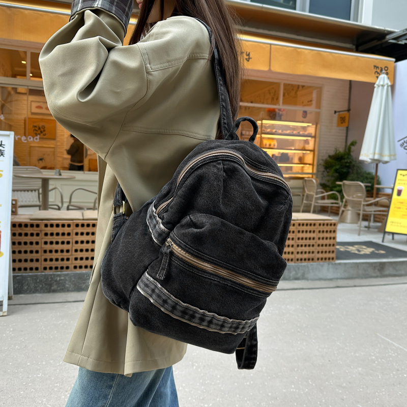 Unisex ruksak za studente u šumskom stilu, denim platno, retro školski dizajn, gradski ulični stil, 20–35 L, pogodan za 8-inčni prijenosnik
