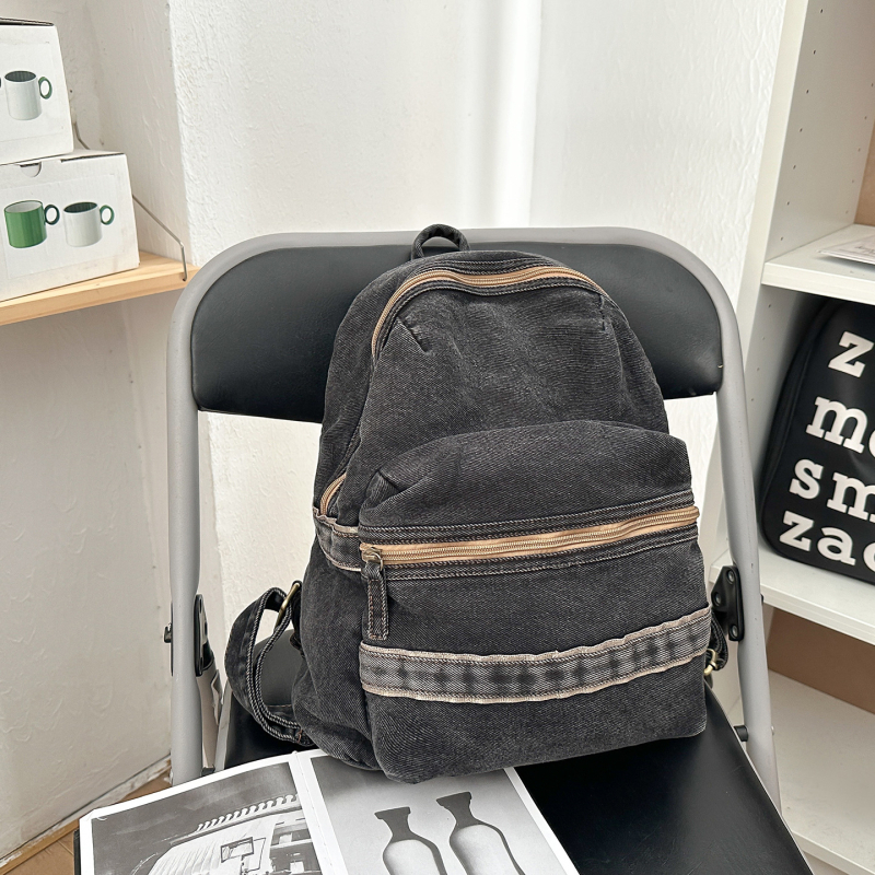 Unisex ruksak za studente u šumskom stilu, denim platno, retro školski dizajn, gradski ulični stil, 20–35 L, pogodan za 8-inčni prijenosnik