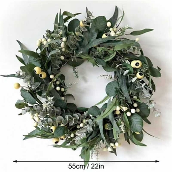 Coronă de ușă florală primăvară-vară din lână de miel
