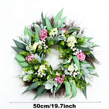 Coronă de ușă florală primăvară-vară din lână de miel