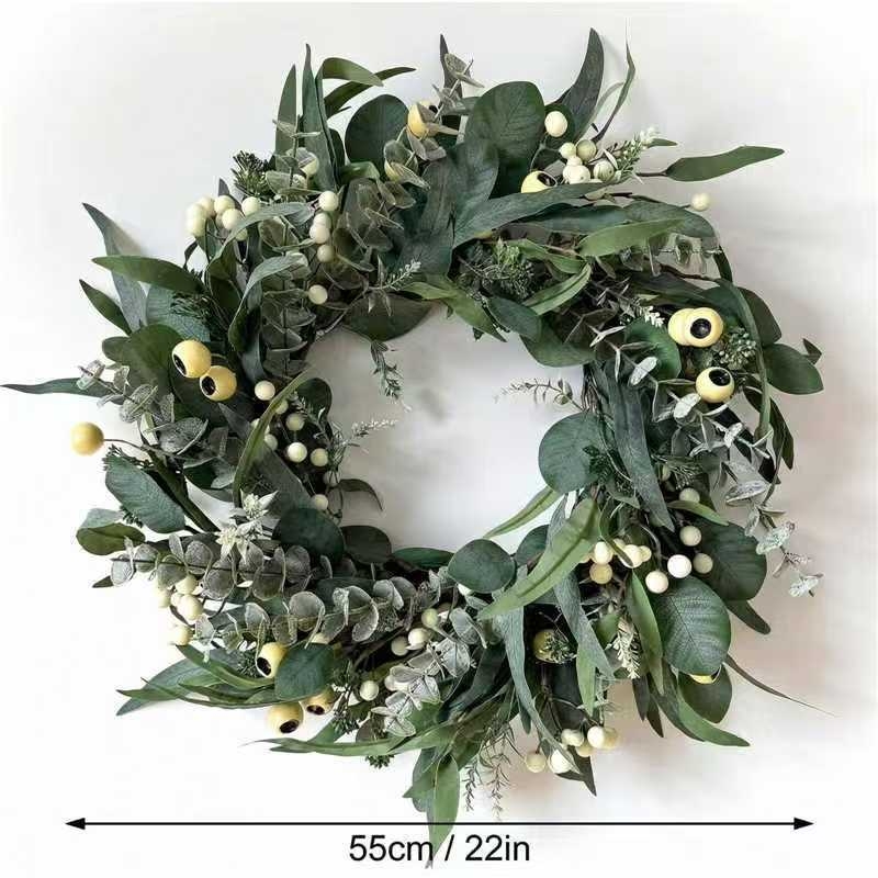 Coronă de ușă florală primăvară-vară din lână de miel