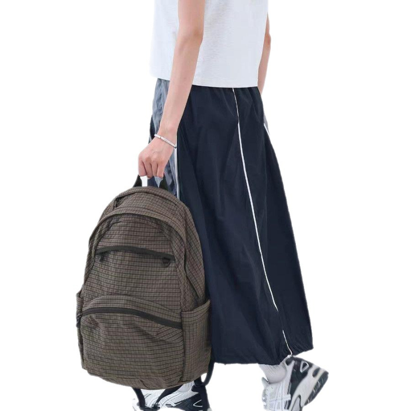 2026 Ranac s kontrastnim kariranim uzorkom i pretincom za 14-inčni laptop, retro gradski stil, casual studentski ranac velike kapacitete