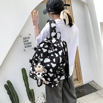 Školski ranac s motivom krave i blok boja, inspiriran Harajuku stilom, korejskim dizajnom, retro hongkonški štih, svestran za djevojke