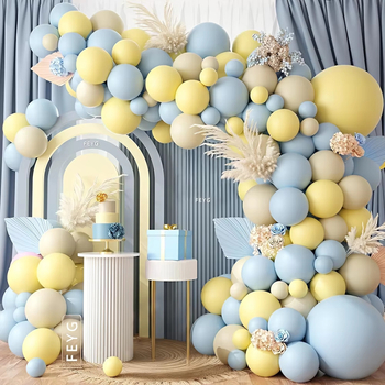 Ghirlandă cu baloane crem pentru baby shower – baloane din latex, formă desen animat, 12 inch, albastru și galben lămâie, decor pentru petrecere de copii