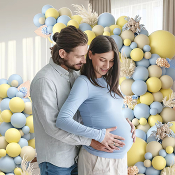 Ghirlandă cu baloane crem pentru baby shower – baloane din latex, formă desen animat, 12 inch, albastru și galben lămâie, decor pentru petrecere de copii