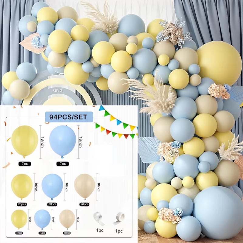 Ghirlandă cu baloane crem pentru baby shower – baloane din latex, formă desen animat, 12 inch, albastru și galben lămâie, decor pentru petrecere de copii