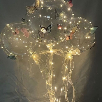 Balon transparent PVC, fluture 3D, lumină LED, 12 inch, cadou pentru Ziua Îndrăgostiților și nuntă.