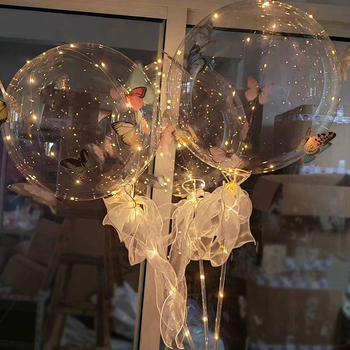Balon transparent PVC, fluture 3D, lumină LED, 12 inch, cadou pentru Ziua Îndrăgostiților și nuntă.