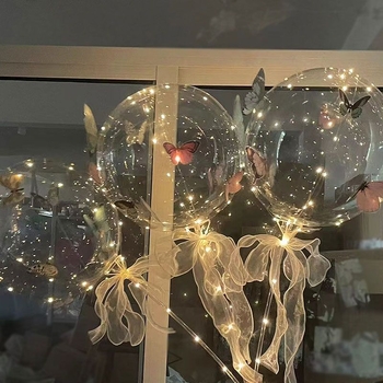 Balon transparent PVC, fluture 3D, lumină LED, 12 inch, cadou pentru Ziua Îndrăgostiților și nuntă.