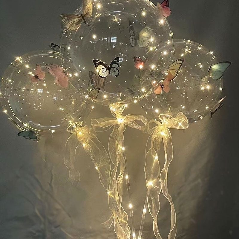 Balon transparent PVC, fluture 3D, lumină LED, 12 inch, cadou pentru Ziua Îndrăgostiților și nuntă.