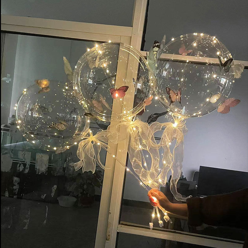 Balon transparent PVC, fluture 3D, lumină LED, 12 inch, cadou pentru Ziua Îndrăgostiților și nuntă.
