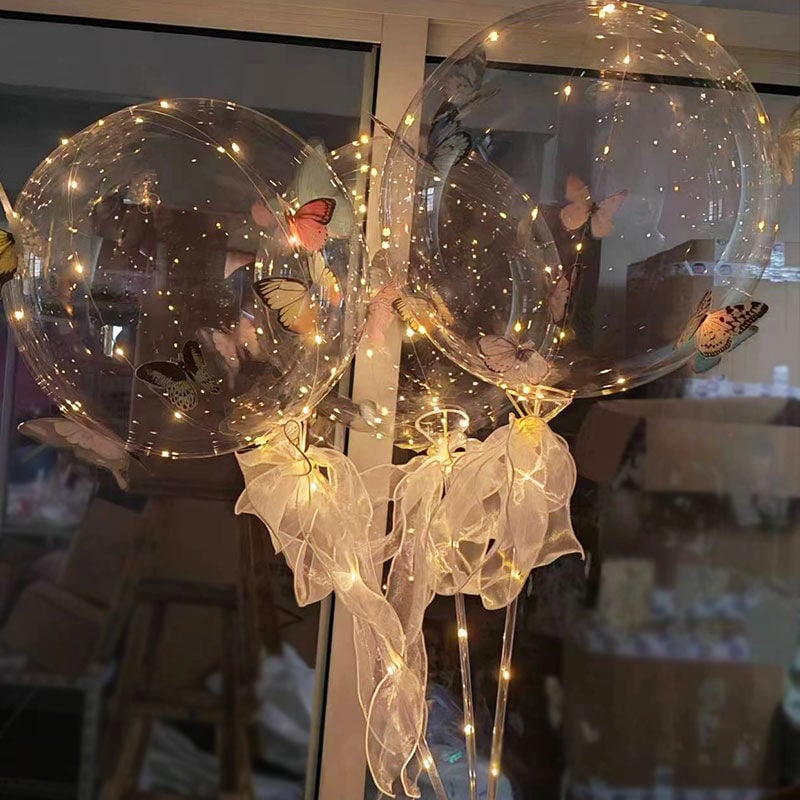 Balon transparent PVC, fluture 3D, lumină LED, 12 inch, cadou pentru Ziua Îndrăgostiților și nuntă.