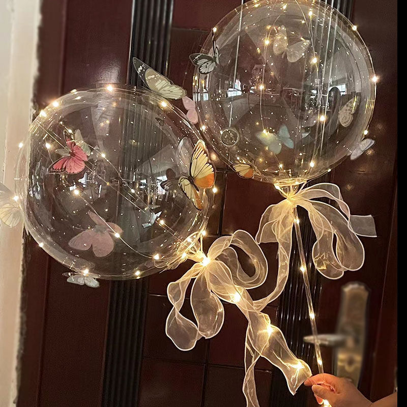 Balon transparent PVC, fluture 3D, lumină LED, 12 inch, cadou pentru Ziua Îndrăgostiților și nuntă.