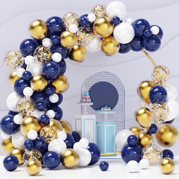 Buchet de baloane în nuanțe bleumarin, auriu metalic și alb pentru decor de ziua de naștere și nuntă — baloane din folie, 12 inch