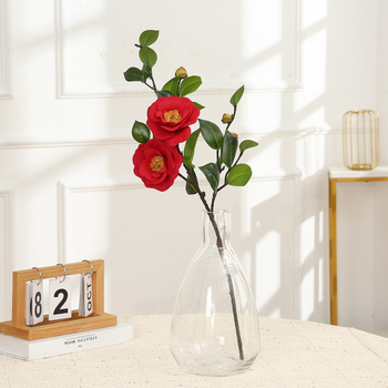 Camellia artificială pentru decor de nuntă și locuință, plantă verde artificială pentru interior, decor de masă, stil nordic, înălțime 60 cm