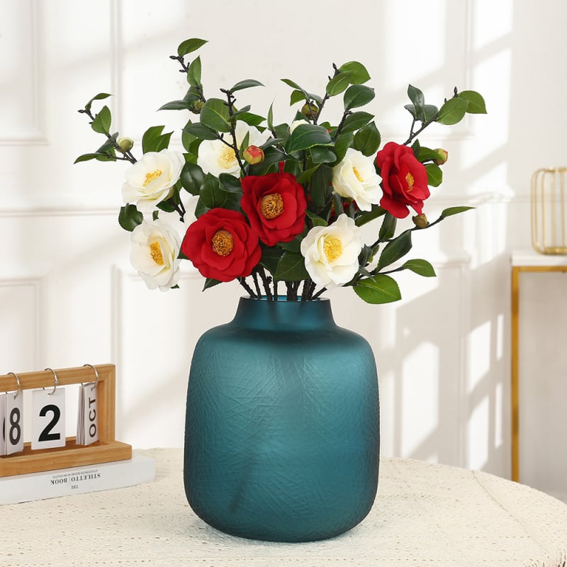Camellia artificială pentru decor de nuntă și locuință, plantă verde artificială pentru interior, decor de masă, stil nordic, înălțime 60 cm