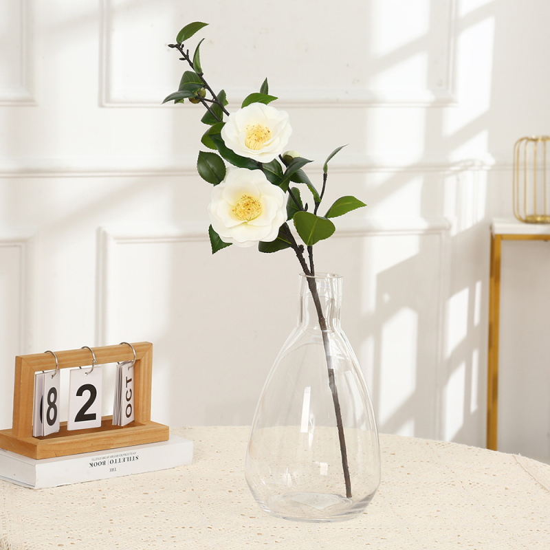 Camellia artificială pentru decor de nuntă și locuință, plantă verde artificială pentru interior, decor de masă, stil nordic, înălțime 60 cm