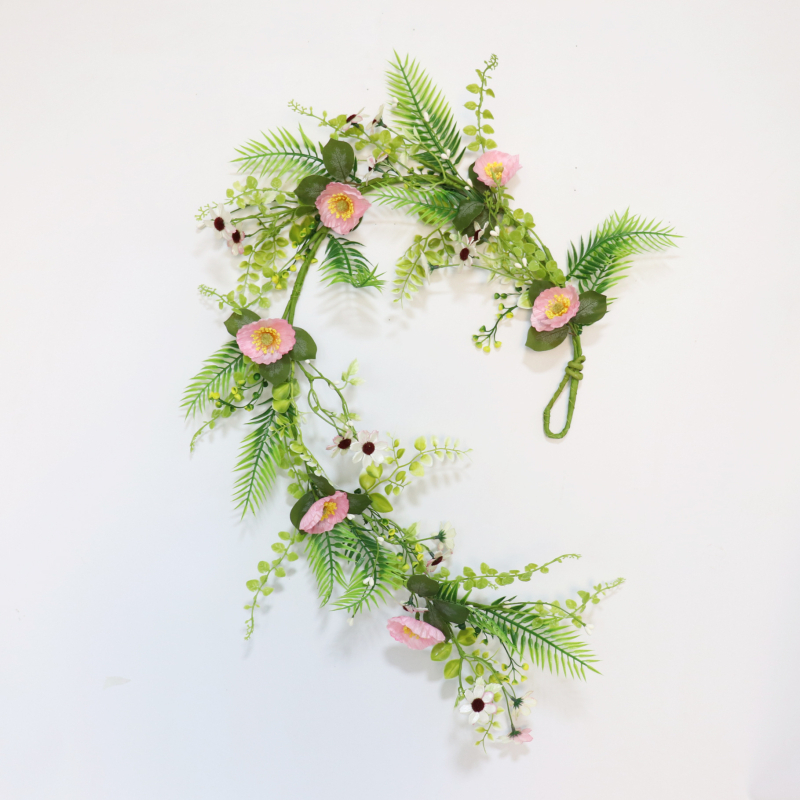 Arc de nuntă 110 cm, liane lungi de flori artificiale, roz, decor romantic pentru evenimente