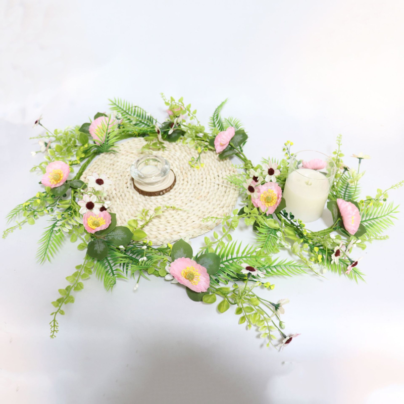 Arc de nuntă 110 cm, liane lungi de flori artificiale, roz, decor romantic pentru evenimente