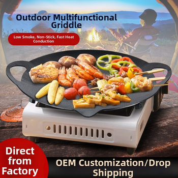 Tigaie-grill din fontă pentru camping și barbecue coreean, compatibilă cu plita cu inducție de uz casnic și aragaz portabil, pentru exterior, cu suport.