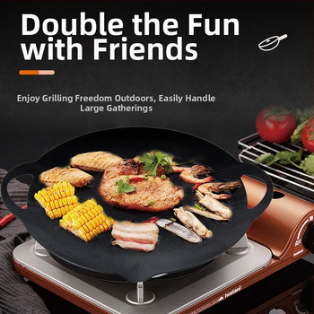 Tigaie-grill din fontă pentru camping și barbecue coreean, compatibilă cu plita cu inducție de uz casnic și aragaz portabil, pentru exterior, cu suport.