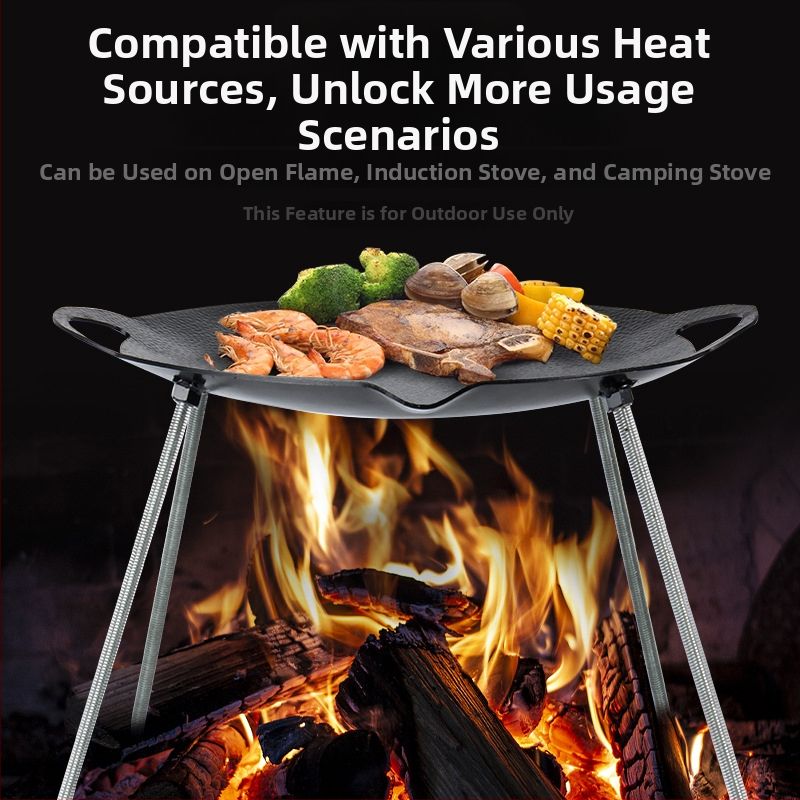 Tigaie-grill din fontă pentru camping și barbecue coreean, compatibilă cu plita cu inducție de uz casnic și aragaz portabil, pentru exterior, cu suport.