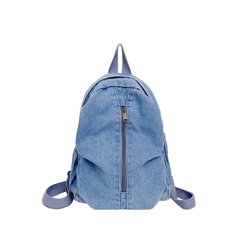 Denim ruksak za putovanja i aktivnosti na otvorenom, opušteni kampus stil, retro jednobojni dizajn, pogodan za 10-inčni prijenosnik