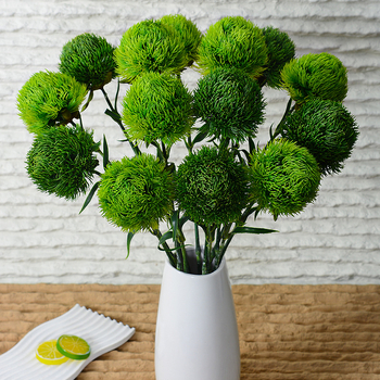 Floare artificială cu o singură tulpină, bambus verde, textură pompon, decor pentru casă, flori artificiale din plastic