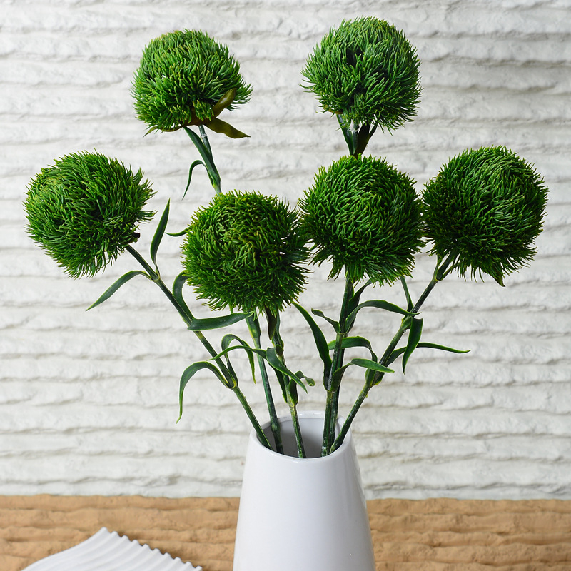 Floare artificială cu o singură tulpină, bambus verde, textură pompon, decor pentru casă, flori artificiale din plastic