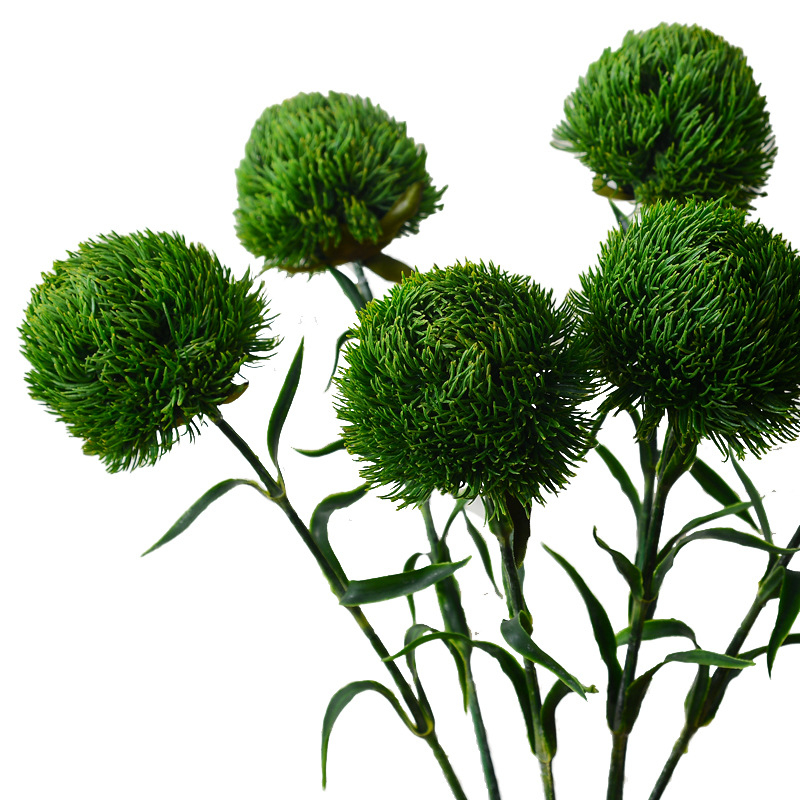 Floare artificială cu o singură tulpină, bambus verde, textură pompon, decor pentru casă, flori artificiale din plastic