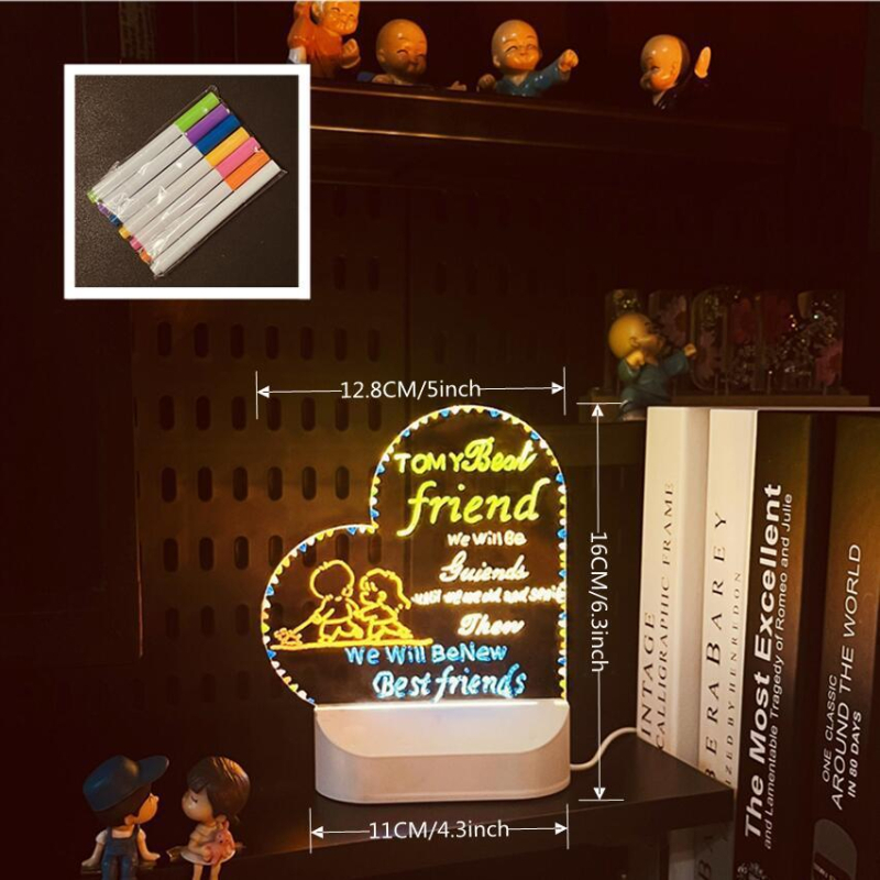 AI❤️LU Tablă de scris luminoasă, ștersibilă — panou LED pentru birou, dublă față, din acril, schițe, 300×200 mm (disponibilă și în 200×200 mm, 150×150 mm)