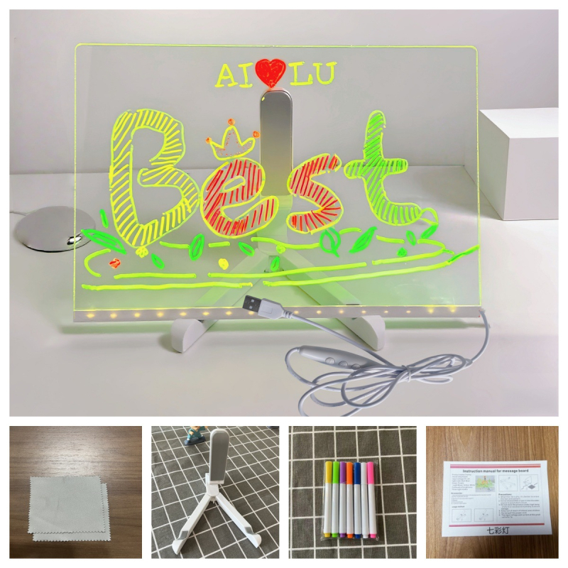 AI❤️LU Tablă de scris luminoasă, ștersibilă — panou LED pentru birou, dublă față, din acril, schițe, 300×200 mm (disponibilă și în 200×200 mm, 150×150 mm)