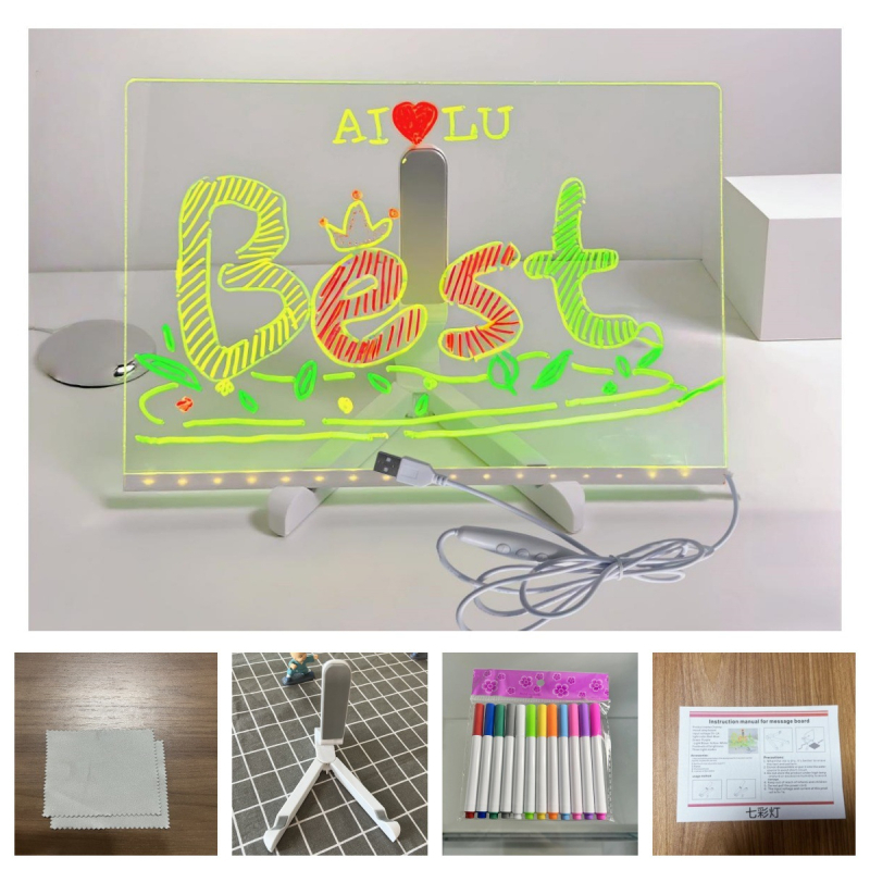 AI❤️LU Tablă de scris luminoasă, ștersibilă — panou LED pentru birou, dublă față, din acril, schițe, 300×200 mm (disponibilă și în 200×200 mm, 150×150 mm)