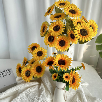 Buchet cu floare de soare din mătase — buchet de mână pentru nunți, recuzită pentru fotografie și decor în casă