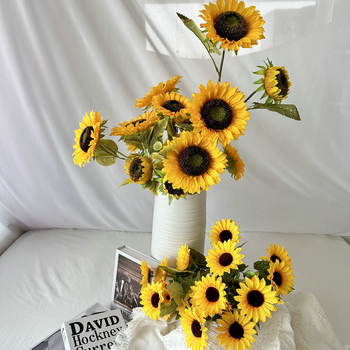 Buchet cu floare de soare din mătase — buchet de mână pentru nunți, recuzită pentru fotografie și decor în casă