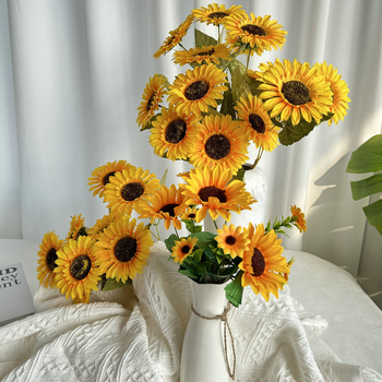 Buchet cu floare de soare din mătase — buchet de mână pentru nunți, recuzită pentru fotografie și decor în casă