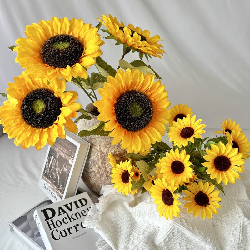 Buchet cu floare de soare din mătase — buchet de mână pentru nunți, recuzită pentru fotografie și decor în casă