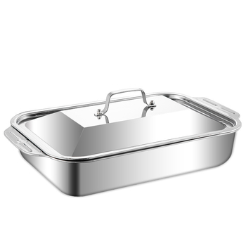 Vas dreptunghiular din oțel inoxidabil gros, pentru grătar pește, cu două mâneri, compatibil cu plitele cu inducție, material de calitate alimentară; multifuncțional, portabil, ușor de curățat, suprafață antiaderent.