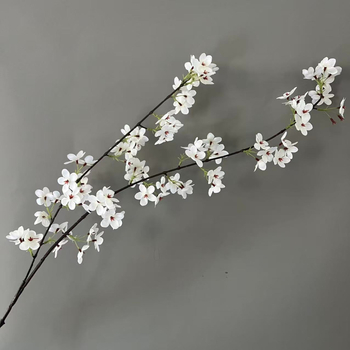 Floare artificială de pere cu două ramuri, decor Zen, ramură lungă de floare de cireș și ramură de floare de piersic pentru decorul salii de nuntă