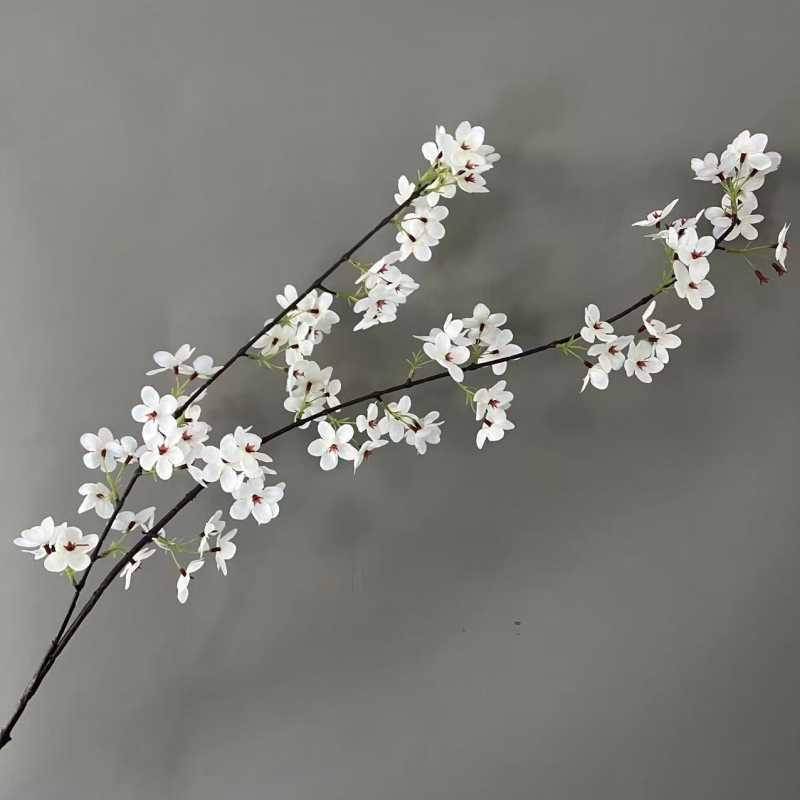 Floare artificială de pere cu două ramuri, decor Zen, ramură lungă de floare de cireș și ramură de floare de piersic pentru decorul salii de nuntă