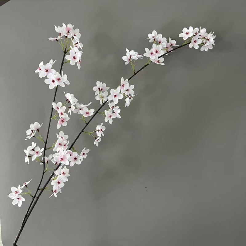 Floare artificială de pere cu două ramuri, decor Zen, ramură lungă de floare de cireș și ramură de floare de piersic pentru decorul salii de nuntă
