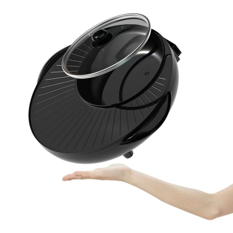 Set electric combinat pentru shabu-shabu și grătar, fără fum, oală Yin‑Yang