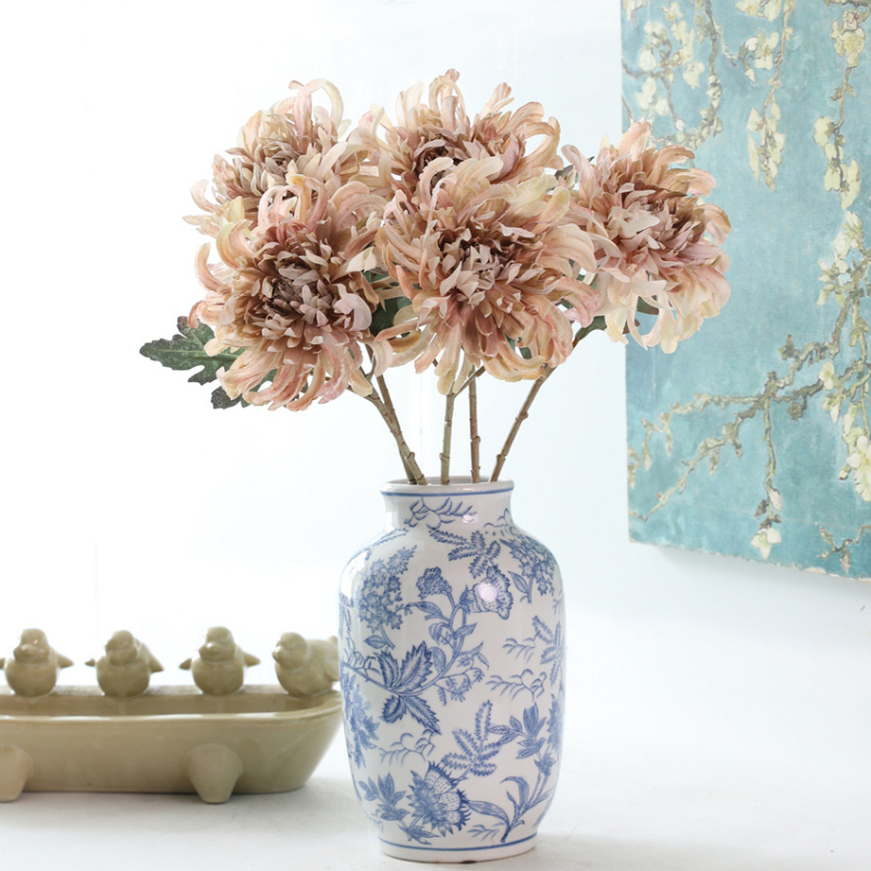 Floare de Chrysanthemum din mătase, imprimare 3D, decor european pentru casă, pentru nunți și recuzită foto, înălțime 30–100 cm