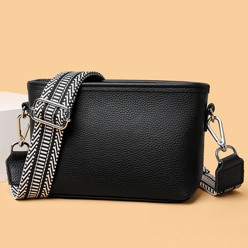 Női valódi bőr bucket táska széles vállpánttal, minimalista crossbody, 2025-ös új modell.
