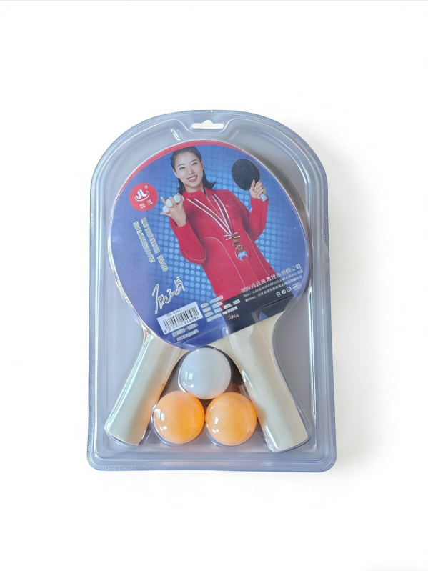 Trening set s dvije rekete i tri lopte za početnike i učenike – reketa za stolni tenis, za vanjsku upotrebu, horizontalni stil, model P001